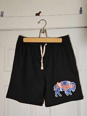 Black Men's Drawstring Shorts with 'Mafia' Buffalo Graphic